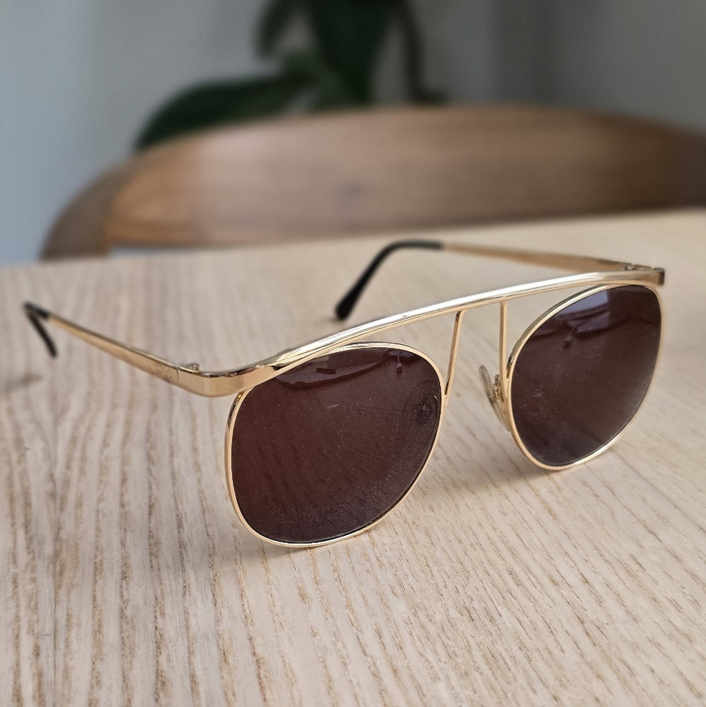 Vintage 1980s Gold Aviator Sunglasses, Sanford Hutton [Made in Japan]